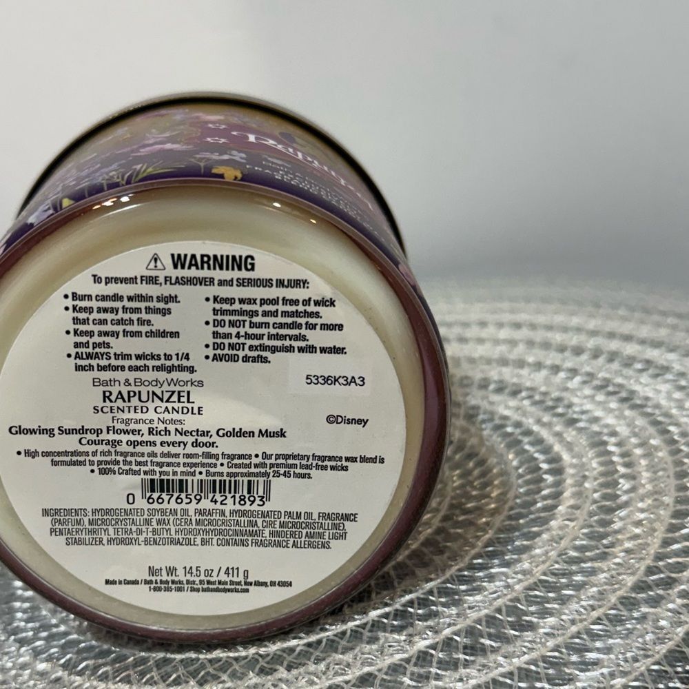 BBW Disney Rapunzel 3 Wick Scented Candle NWT - Picture 5 of 6